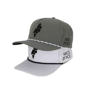 Vente en gros de haute qualité blanc polyester 5 panneaux Sport papa chapeau personnalisé broderie Logo Gorras découpé au laser trou corde casquette de Baseball hommes - Product Image 1