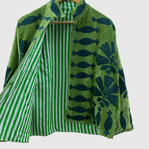 Veste polaire à col mandarin imprimé floral vert, manches longues, grande taille, vêtements de printemps pour femmes adultes - Product Image 3