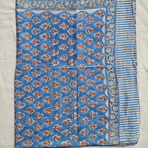 Paréo en coton imprimé à la main, motif cachemire bleu floral, léger, style bohème, pour femme, doux pour la peau, idéal pour la plage ou comme couverture de maillot de bain. - Product Image 1