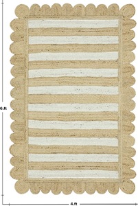 Handmade Natural Jute Striped <b>Rug</b> with Scalloped Border Eco-Friendly <b>Boho</b> Area Carpet Medium Pile Jute Backing - Product Image 3