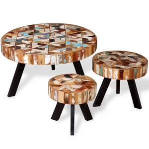 Ensemble de 3 tables basses multicolores en bois recyclé massif - Product Image 1