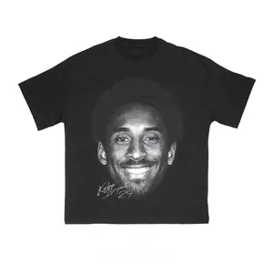 T-shirt graphique unisexe vintage avec portrait de légende du basketball, col rond surdimensionné, manches courtes, noir - Product Image 2