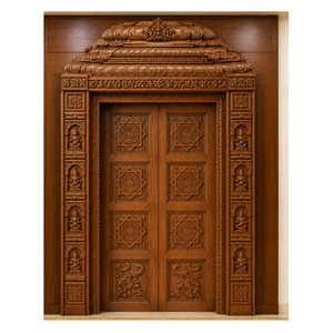 Puerta de Madera Tallada Tradicional Ashtalakshmi para Sala de Pooja, Acabado Antiguo, Madera de Teca, Puerta Principal de Madera Sólida para Sala de Pooja, Reino Unido - Product Image 1