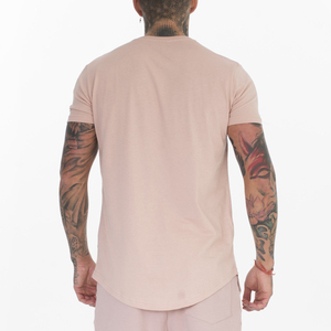 T-shirt en coton rose clair pour homme, coupe classique, manches courtes, col rond, couleur unie, jersey tricoté respirant 180g, haut décontracté - Product Image 2