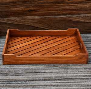 Rustic Wooden Serving <b>Tray</b> with Slatted Base Handmade Decorative <b>Breakfast</b> <b>Tray</b> for Home & Hotel - Product Image 1