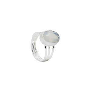 Opalite Gemstone <b>Ring</b> | Oval Cut Silver Plated Handmade Brass <b>Ring</b> for Women Bohemian Style Geometric Design - Product Image 2