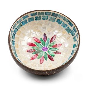 Bol de service artisanal en nacre et coquille de noix de coco, motif mosaïque florale, fabriqué à la main, vente en gros usine Vietnam - Product Image 1
