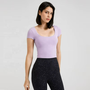 T-shirts pour femmes, hauts de yoga sans couture, vêtements de sport, t-shirts de fitness à manches courtes, hauts de yoga pour la gym, vente en gros - Product Image 3