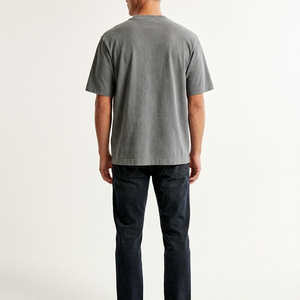 Camiseta de Verano para Hombre, Manga Corta, Cuello Redondo, Color Sólido, 100% Algodón, Lisa, Teñida, Transpirable, Ecológica, Casual, Lavada con Ácido - Product Image 3