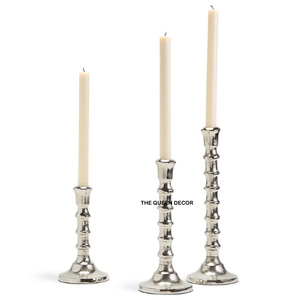Juego de 3 Portavelas de Aluminio con Forma de Hoja Redondeada, Diseño Floral, Acabado Brillante con Textura, para Hogar y Jardín - Product Image 6