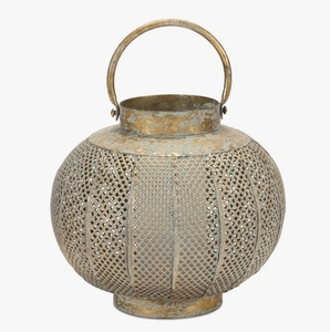 Vintage Distressed Metal Candle Lantern <b>Moroccan</b> Style Mesh Globe Pillar Holder Hanging Decorative <b>Light</b> for Home Decor - Product Image 3