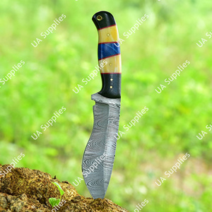 Couteau de chasse à lame fixe en acier Damas de haute qualité, personnalisé OEM ODM, avec étui en cuir, pour le camping, la pêche, EDC, vente en gros - Product Image 4