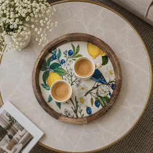 Plateau de service rond en bois de qualité supérieure avec finition émaillée, imprimé oiseaux, fait main, décoratif, pour thé, café, collations, décoration de luxe pour la maison - Product Image 3