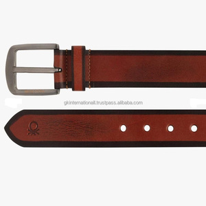 Cinturón informal de piel de vaca de grano completo de dos tonos de la mejor calidad para hombres Pin de aleación clásica Cinturón de jeans con hebilla de zinc - Product Image 3