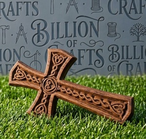 Cruz Cristiana Tallada en Madera Tradicional, Decoración de Pared Hecha a Mano, Adorno Religioso para Bautizo, Hogar, Iglesia, para Colgar - Product Image 4