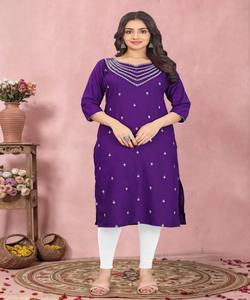 Kurti de Trabajo de Algodón con Bordado de Tejido Rápido, Estilo Tesla, para Uso Festivo, Precio al por Mayor, Prenda Étnica, Morado - Product Image 1