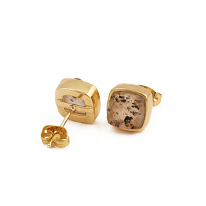 Boucles d'oreilles clous carrées plaquées or avec pierre précieuse naturelle Herkimer taille coussin - Bijoux classiques faits à la main, cadeau d'anniversaire pour elle - Product Image 2