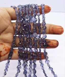 Cuentas facetadas de iolita natural AAA en forma de corazón, cuentas de piedra preciosa de iolita de 5-6 mm, taladradas rectas de 10 pulgadas para la fabricación de joyas - Product Image 2