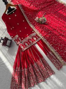 Red Sharara Set Embroidered Silk <b>Kurta</b> With Dupatta <b>for</b> Wedding and Festive Party Outfit <b>for</b> <b>Women</b> Fancy Ethnic Wear - Product Image 3