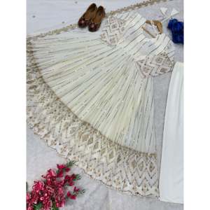 Valam Fashion Robes de soirée blanches élégantes Belle robe de soirée avec Dupatta Taille L - Product Image 3
