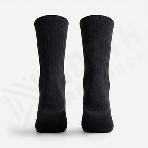 Crew <b>Socks</b> Solid <b>Black</b> Knitted Polyester Spandex Breathable Casual Daily Wear Adult Spring Season - Product Image 2