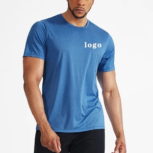 T-shirt à manches courtes pour homme, bleu, à séchage rapide, col rond, coupe classique, design sportif, logo imprimé sur le devant - Product Image 1