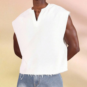 Camiseta de Verano para Hombre, Cuello en V, Sin Mangas, 100% Algodón, Tejido Transpirable, Antiarrugas, para Fitness, Running, Casual, Lisa, para Mujer - Product Image 1