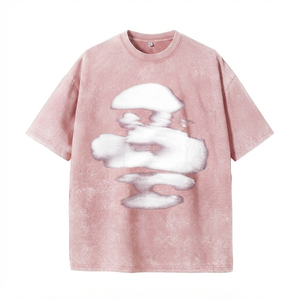 Camiseta Extra Grande |   Ropa Urbana con Gráficos de Nubes Distorsionadas |   Camiseta Hip Hop Vintage de Alta Calidad, 100% Algodón Ecológico, Lavada - Product Image 2