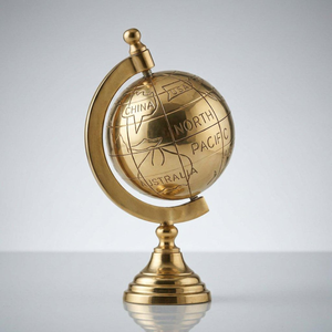 Decorative Brass World Map <b>Globe</b> <b>Small</b> Gold Finish Vintage Tabletop Desk Ornament Office Study Room Travel Inspired Home Accent - Product Image 1