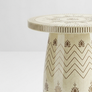 Table d'appoint ronde de luxe en MDF, motif lotus et chevron, incrustation Meena, faite à la main, tabouret d'appoint haut de gamme, vente en gros - Product Image 5