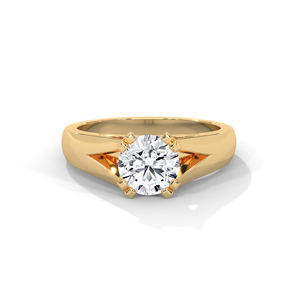 Bague solitaire en diamant taille brillant rond avec une bande conique de style cathédrale. - Product Image 1