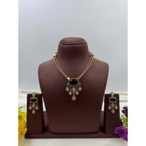 Indian Ethnic Kavya Victorian Premium <b>Gold</b> Plated Bridal Hasli Earring <b>Set</b> - Product Image 2