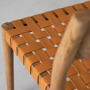 Chaise de salle à manger scandinave moderne en bois avec siège en cuir pour la maison - Product Image 4