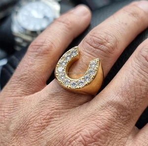 Luxury Gold Plated Moissanite Horseshoe Cocktail <b>Ring</b> Pave Setting Round Brilliant Cut Unisex <b>Statement</b> <b>Ring</b> for Gifts - Product Image 2