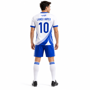 ชุดฟุตบอลแบบซับลิเมชั่นสีดำ โพลีเอสเตอร์ 100% สำหรับผู้ชาย เสื้อ กางเกงขาสั้น ระบายอากาศ แห้งเร็ว - Product Image 4