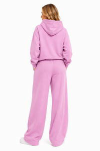 Sweat à capuche essentiel ample lilas à manches raglan pour femme, ensemble de survêtement sport et détente, avec pantalon de jogging personnalisé en molleton épais à jambe large, idéal pour un usage quotidien confortable - Product Image 3