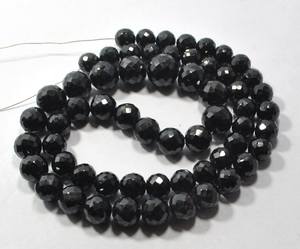 Cuentas redondas facetadas de espinela negra natural, hilo de piedras preciosas, cuentas sueltas para la fabricación de joyería al por mayor - Product Image 1
