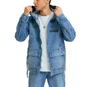 Vestes en jean streetwear pour hommes au design élégant, 100% coton, logo personnalisé, avec tissu en toile pour le sport - Product Image 4