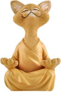 Figurine de Bouddha Chat Joyeux Art Déco Fantaisie Faite à la Main, Écologique, en Résine, 5 pouces, d'Inspiration Zen, pour Table, Maison, Mariage, Remise de Diplôme - Product Image 2