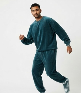Men's Velvet Hooded Solid Heavyweight <b>Tracksuit</b> Set Full Sleeve Loose Fit Casual Wear Winter Sweatpants Drawstring - Product Image 5