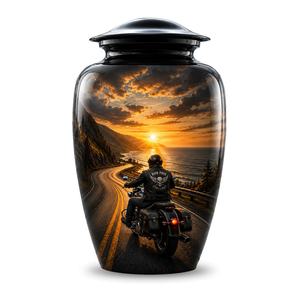 Urna Funeraria de Aluminio con Forma de Motocicleta para Adultos, Diseño Personalizado, Hecha a Mano, Estilo Árabe Tradicional, Ecológica, Negra - Product Image 1