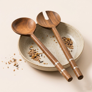 Handcrafted Wood Salad Server Set Long Handle Sustainable <b>Serving</b> <b>Spoons</b> & Forks for Home Restaurant and Hotel Kitchenware - Product Image 3