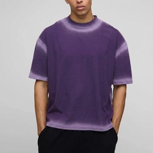 T-shirt dégradé violet 2026 pour homme, en coton, coupe oversize, col rond, manches courtes, effet délavé, streetwear, coupe décontractée, tee-shirt décontracté d'été - Product Image 4