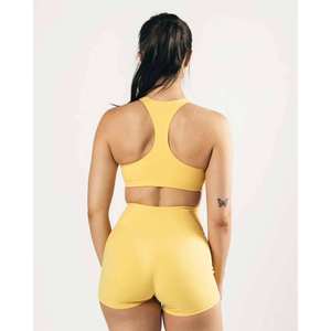 Soutien-gorge de sport jaune pour femme, à dos nu et découpes, maintien moyen, respirant, couleur unie, sans couture, pour le yoga et le fitness - Product Image 2