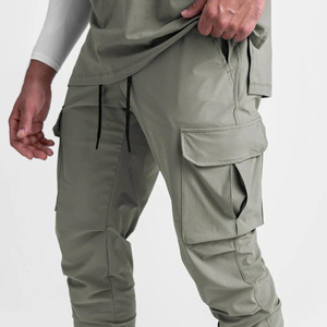 Men's Olive Green Cargo Jogger Pants Elastic Waist Drawstring Closure Multiple Pockets Breathable Casual Streetwear Style - Product Image 2