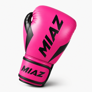 ถุงมือชกมวย MIAZ น้ำหนักเบา สีชมพู-ดำ หนัง PU ปิดด้วยสายรัด เหมาะสำหรับทุกเพศ ราคาถูก ขายดีที่สุด รับสั่งทำพิเศษ - Product Image 1
