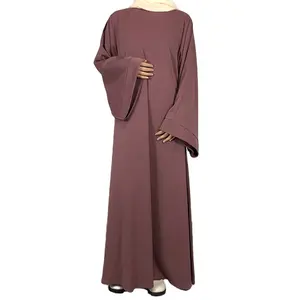Muslim traditional dress solid plain dye OEM Abaya Manufacturer New Latest Design Dubai Abaya Turkish knot belt Stylish Jilbab