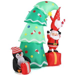 Decorazione Natalizia Gonfiabile in PVC da 6 Piedi con Luci, Divertente Albero di Natale Gonfiabile da Giardino con Elfo e Babbo Natale - Product Image 3