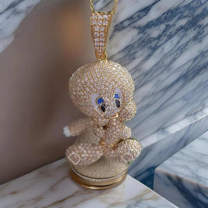 จี้รูปนกทวีตี้ ประดับเพชรทรงกลมแบบจำลอง ชุบทองคำเหลืองบนเงินแท้ 925 สไตล์ฮิปฮอป ประดับเพชรเต็มตัว เหมาะสำหรับเป็นของขวัญสำหรับทุกเพศ - Product Image 3