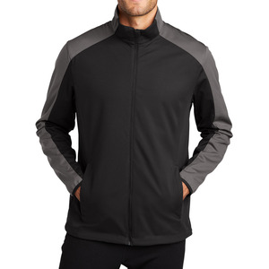 Chaqueta de Forro Polar para Hombre, Color Negro y Gris, con Bloques de Color, Cierre Completo, Cuello Alto, Estilo Deportivo, Transpirable, de Poliéster - Product Image 1